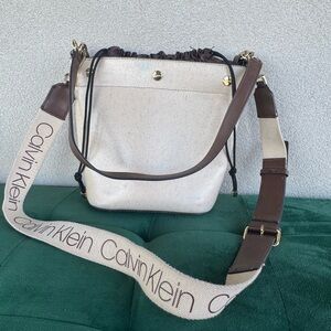 Calvin Klein Beige and Dark Brown Shoulder Bag